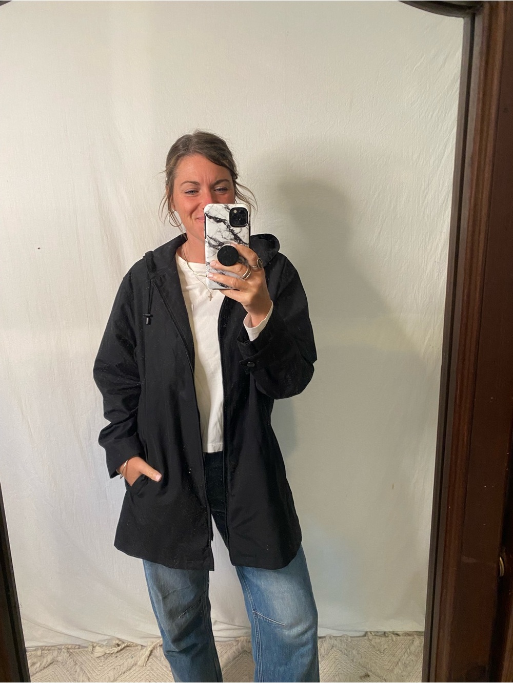 Eddie Bauer Black Hooded Wind and Rain Jacket medium CLASSIC!